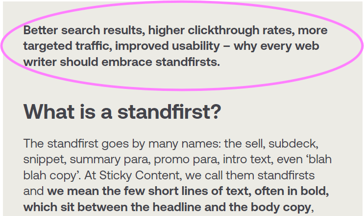 Standfirst example from this blog post